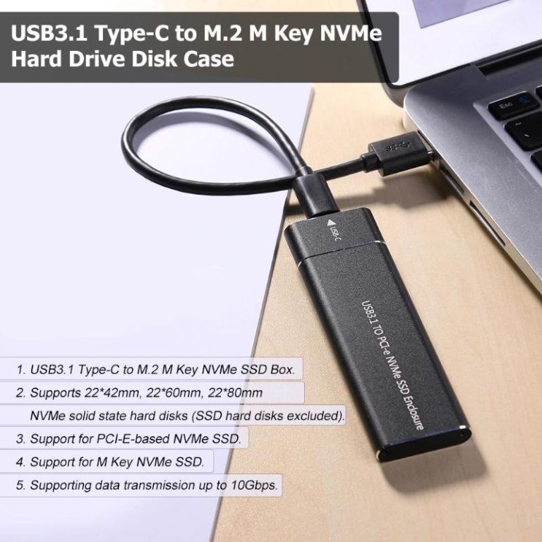 USB3.1 to M.2 NVMe SSD Enclosure Case